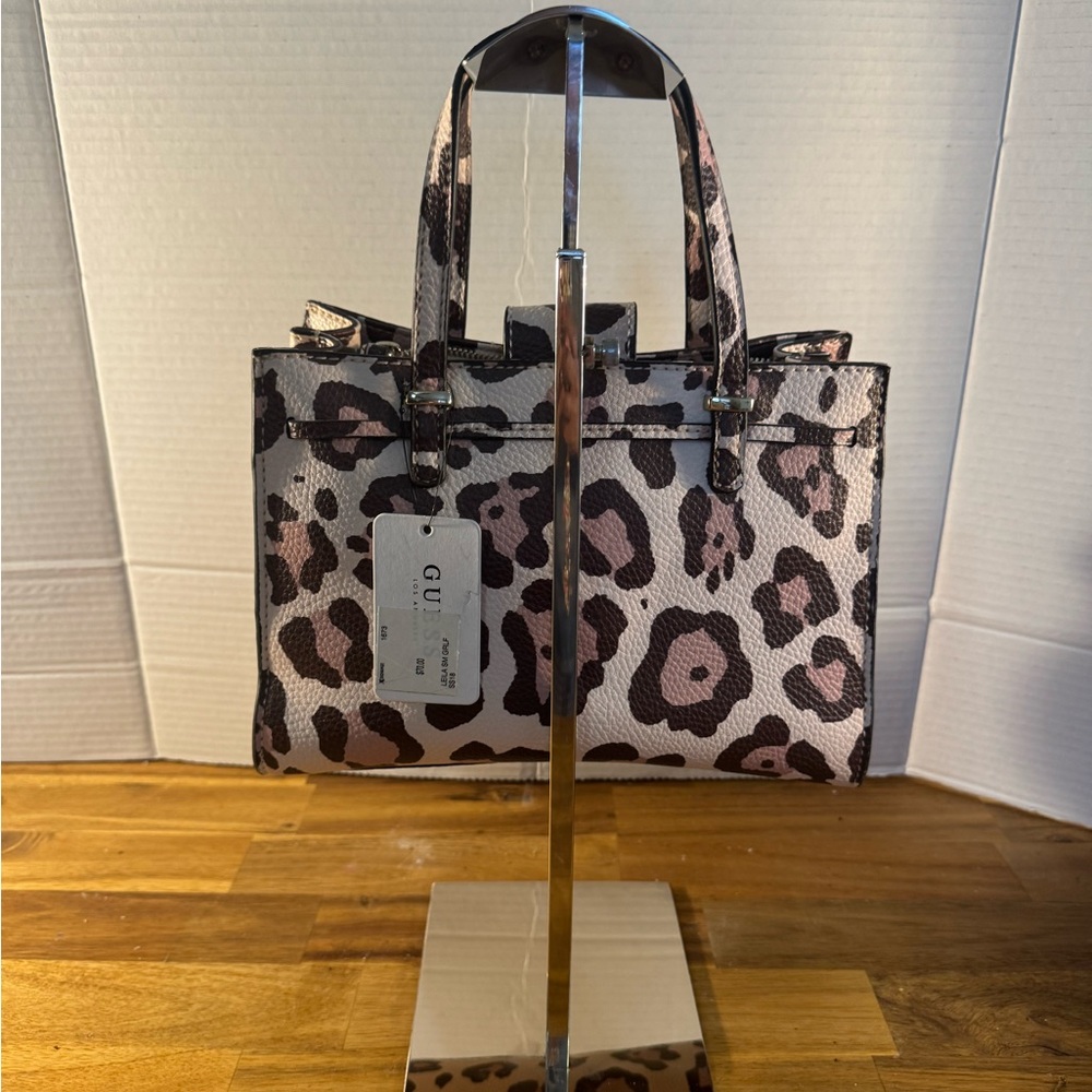 Leopard Print Structured Tote Bag - Pink/Black - Picture 2 of 5